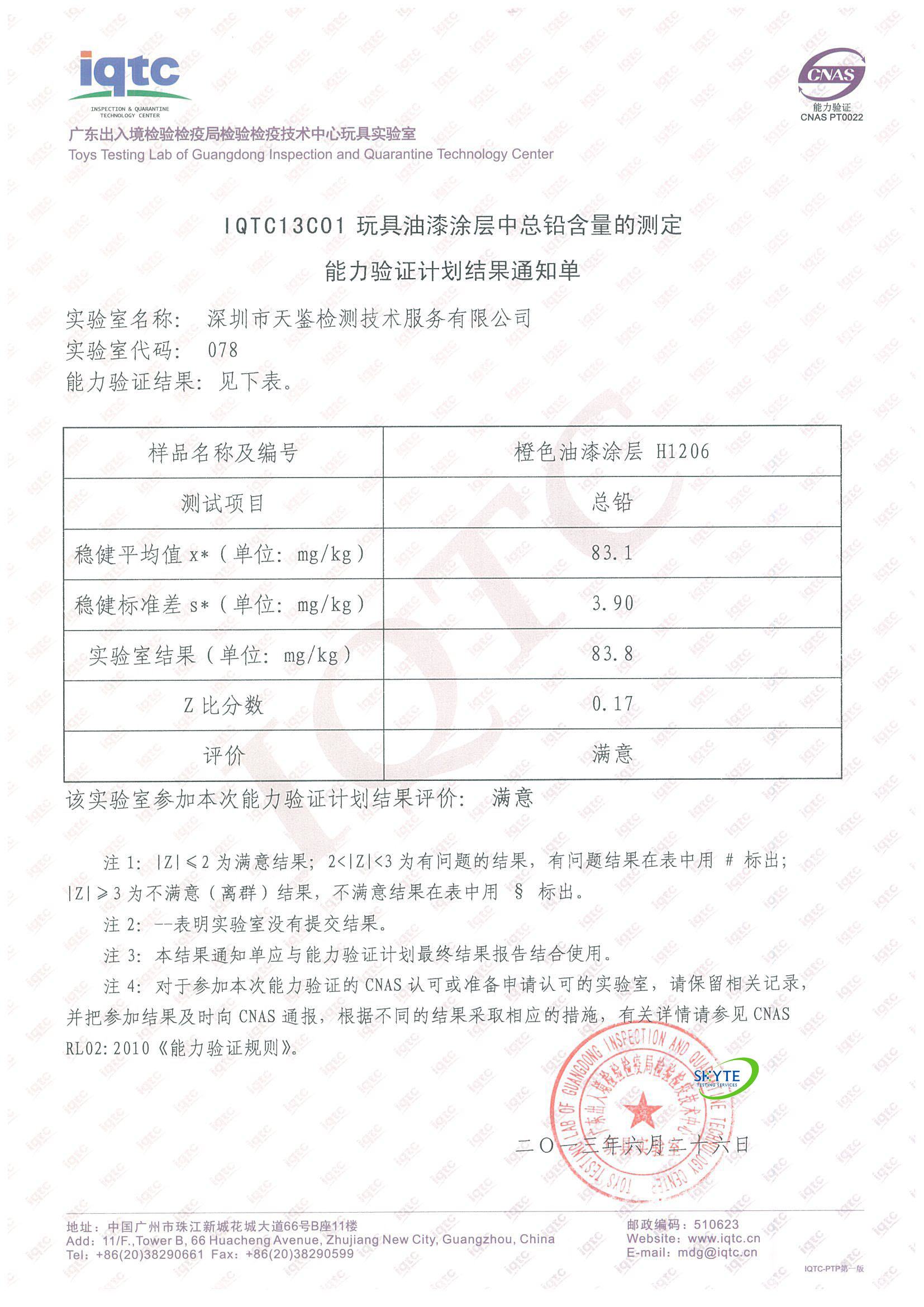 IQTC13C01玩具油漆涂层中总铅含量的测定能力验证