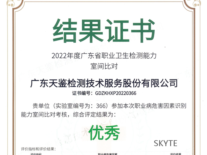 我司参加“广东省职业卫生技术质量控制中心”组织能力比对考核，结果为“优秀”